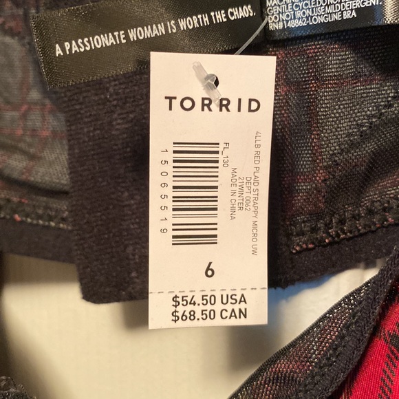 Brand New Torrid Red Plaid Strappy Micro Underwire Bra…size 6 - Picture 6 of 6